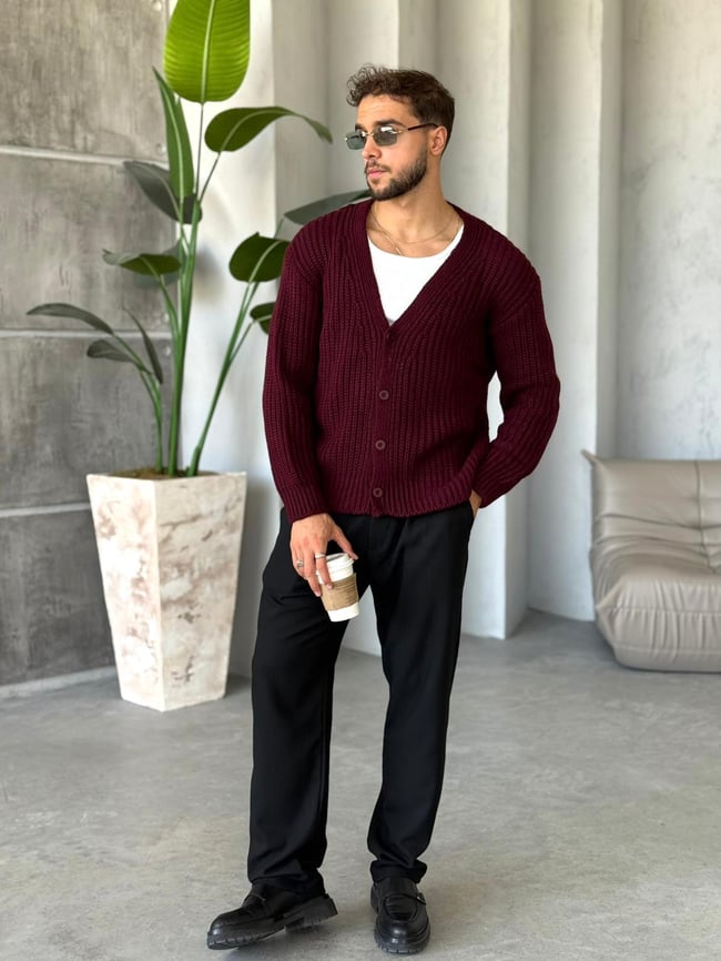 Örme Basic Hırka Bordo K