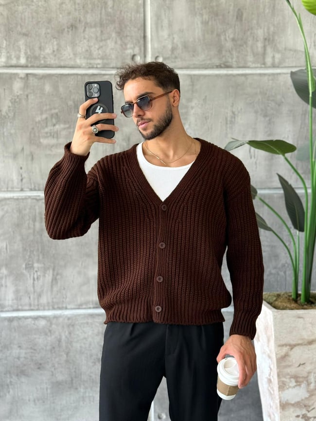 Örme Basic Hırka Kahve K