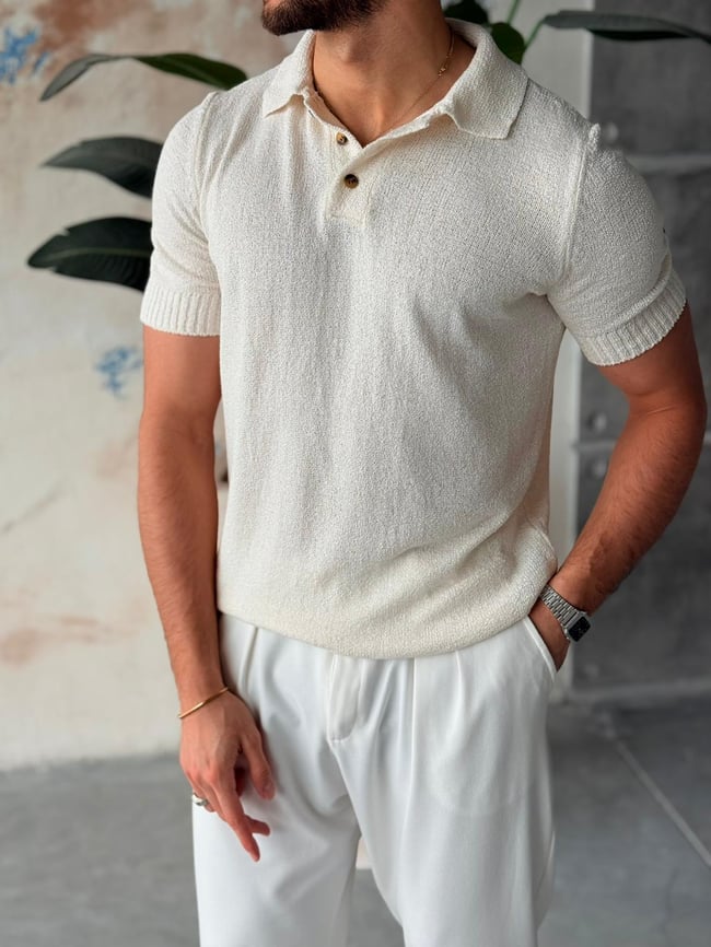 Örme Basic Polo Yaka M - Ekru