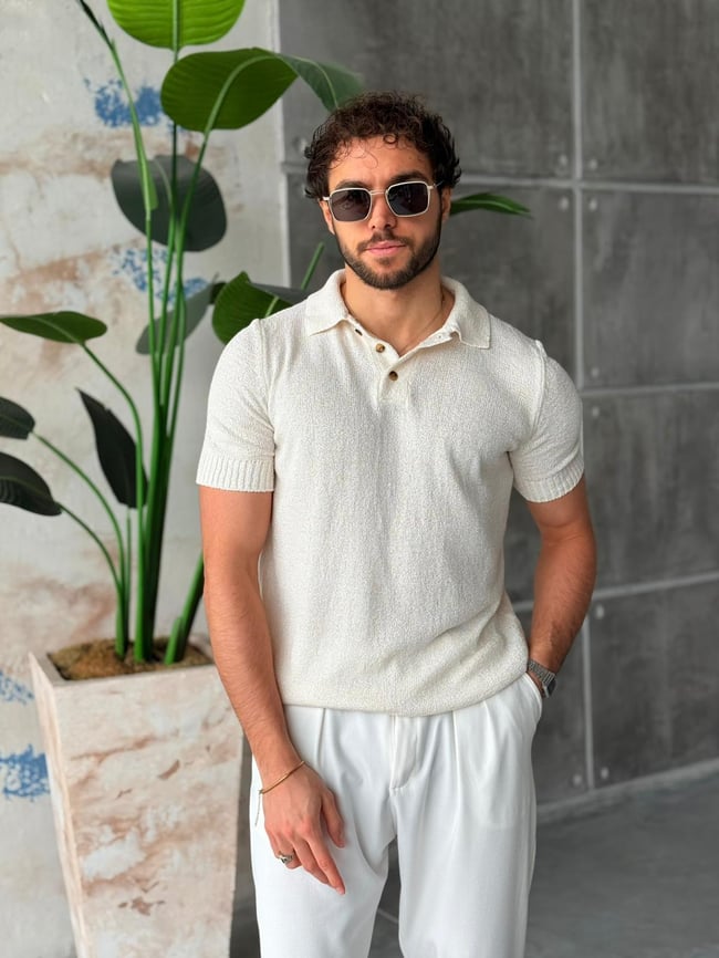 Örme Basic Polo Yaka M - Ekru