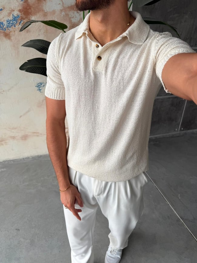 Örme Basic Polo Yaka M - Ekru