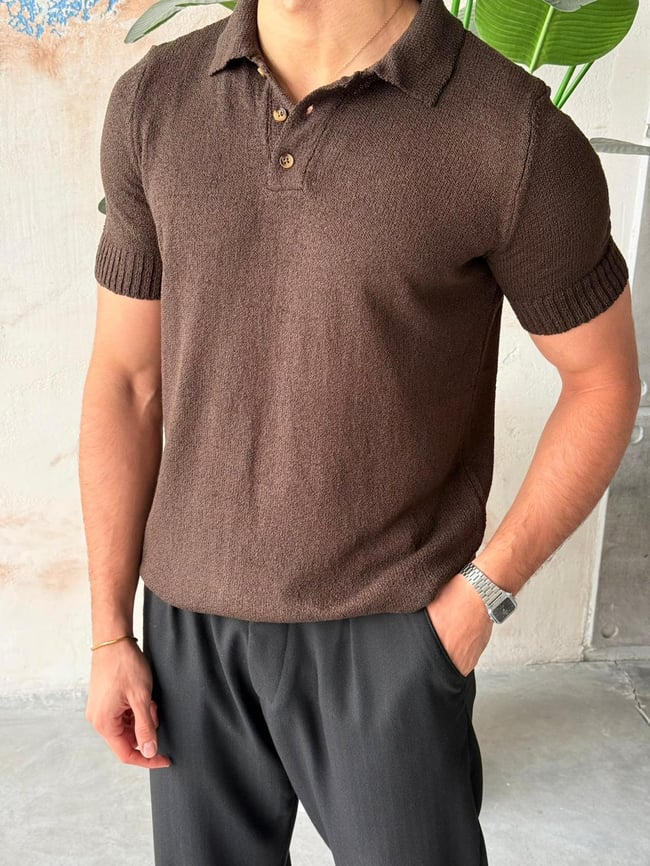Örme Basic Polo Yaka M - Kahverengi