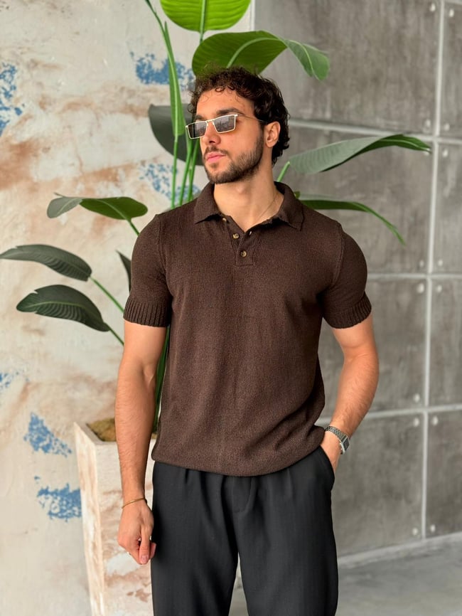 Örme Basic Polo Yaka M - Kahverengi
