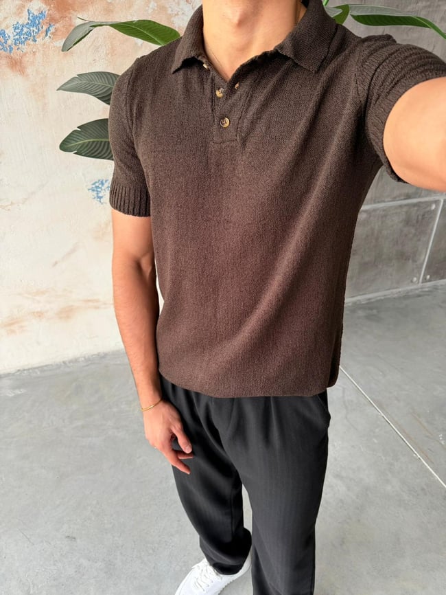 Örme Basic Polo Yaka M - Kahverengi