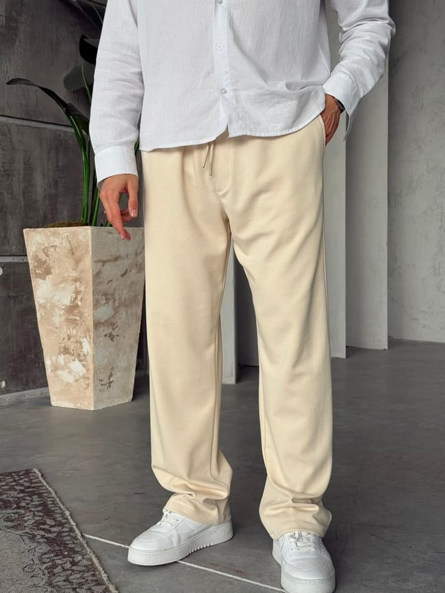 Örme Gabardin Baggy Pantolon G - Krem