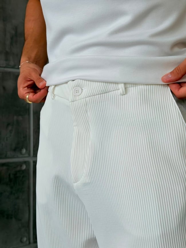 OTTOMAN KUMAŞ BAGGY PANTOLON  -BEYAZ