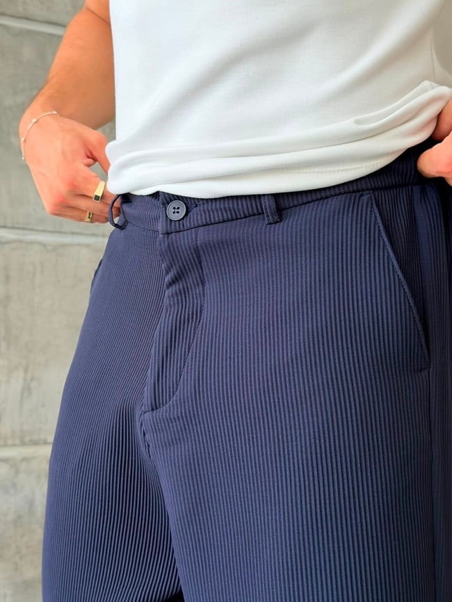 OTTOMAN KUMAŞ BAGGY PANTOLON  -LACİVERT