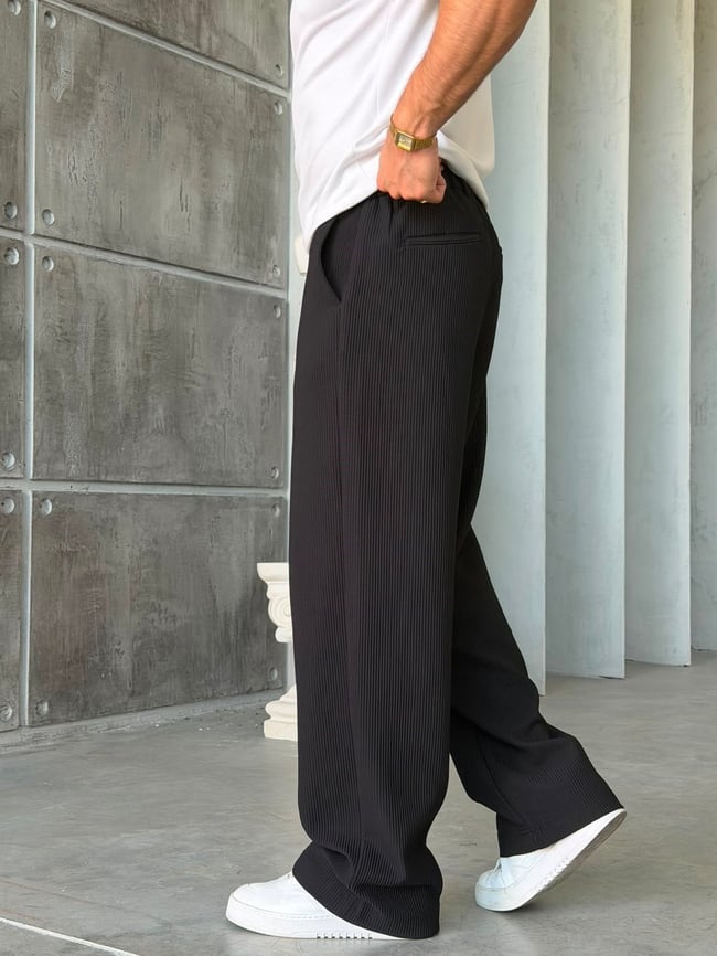 OTTOMAN KUMAŞ BAGGY PANTOLON  -SİYAH