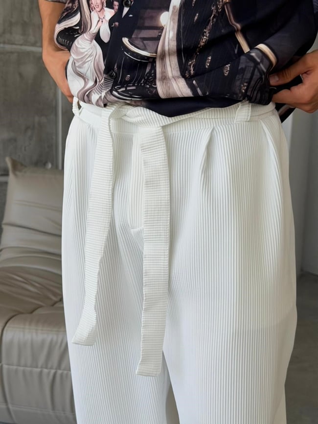 Ottoman kumaş FİTİLLİ Wide Leg Pantolon - BEYAZ