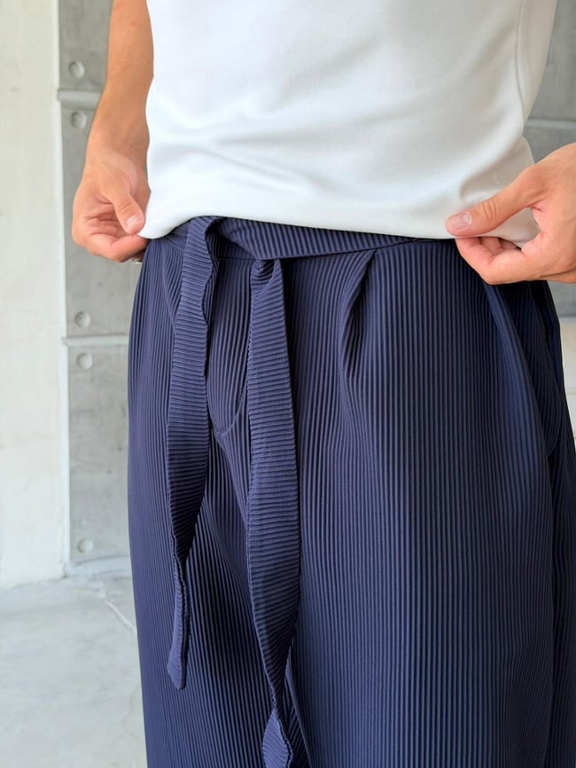 Ottoman kumaş FİTİLLİ Wide Leg Pantolon - LACİVERT