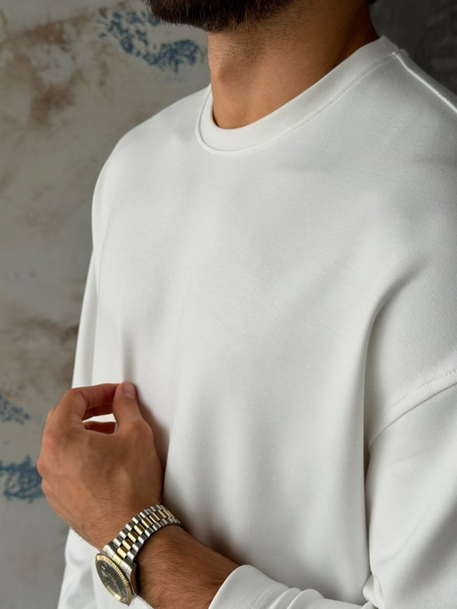 Oversize Basic Modal Kumaş Sweat Beyaz