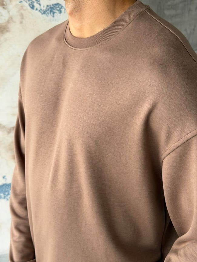 Oversize Basic Modal Kumaş Sweat Kahve