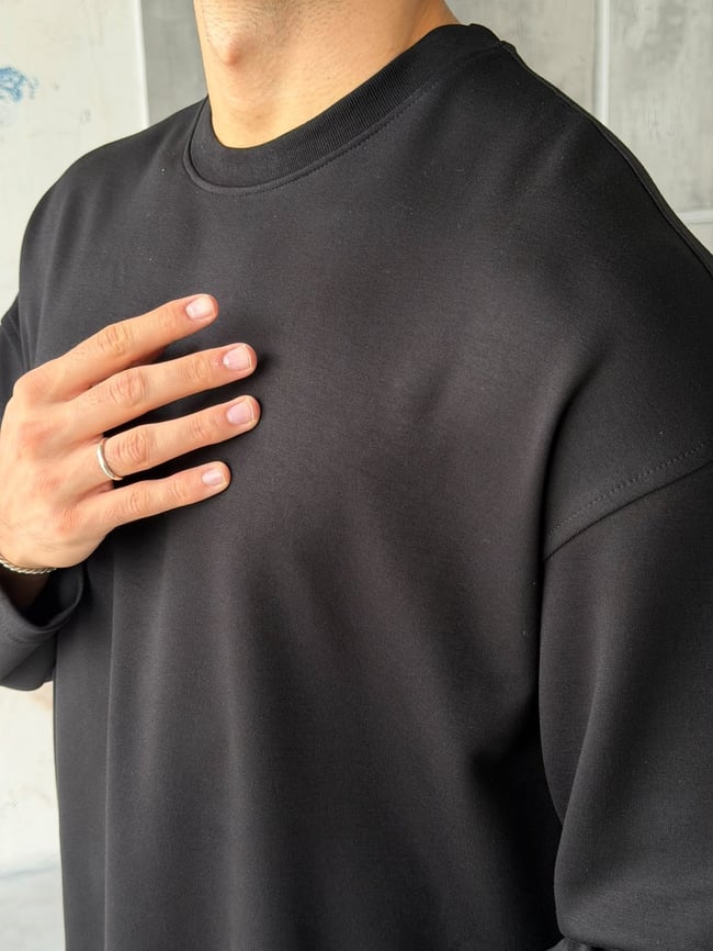 Oversize Basic Modal Kumaş Sweat Siyah