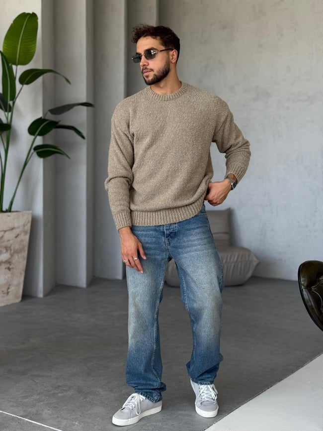 Oversize Basic Triko Bej K