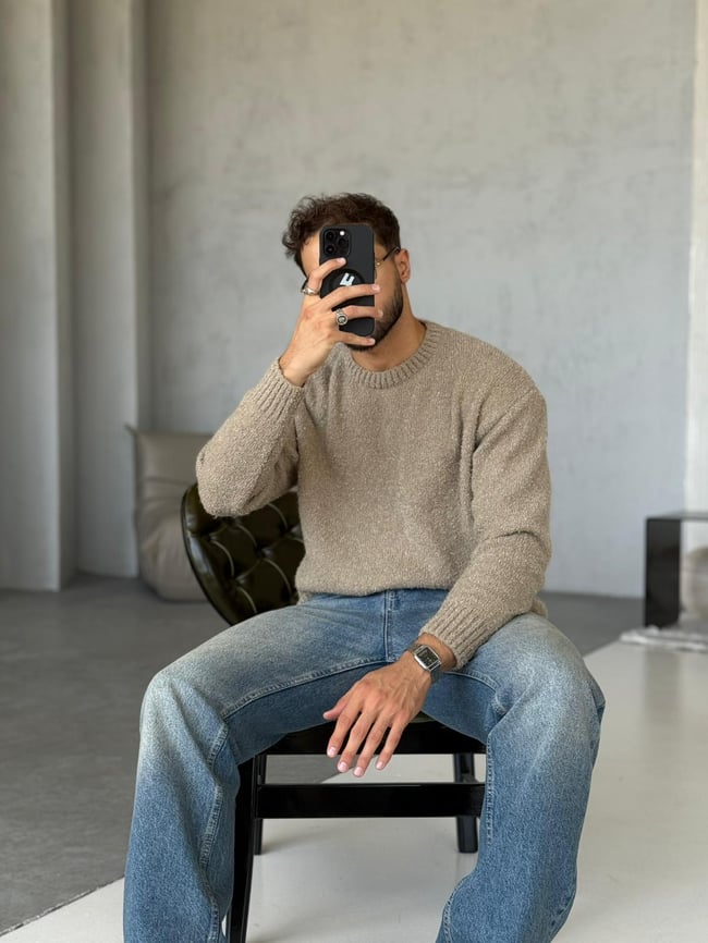 Oversize Basic Triko Bej K