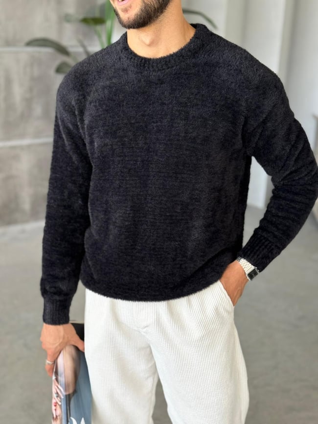 Oversize Basic Yün Kazak Siyah