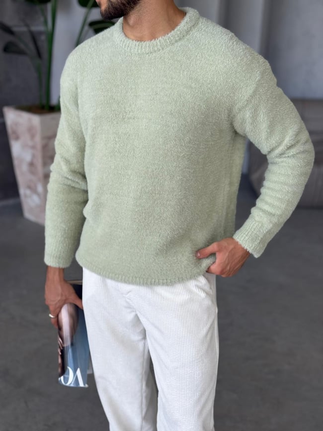 Oversize Basic Yün Kazak Su Yeşili