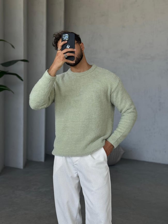 Oversize Basic Yün Kazak Su Yeşili