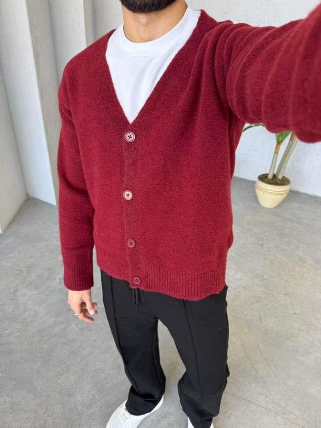 OVERSİZE YÜN HIRKA - Bordo