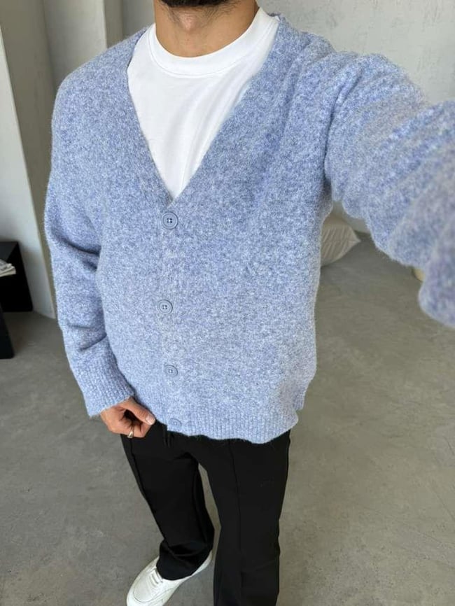 OVERSİZE YÜN HIRKA - Mavi