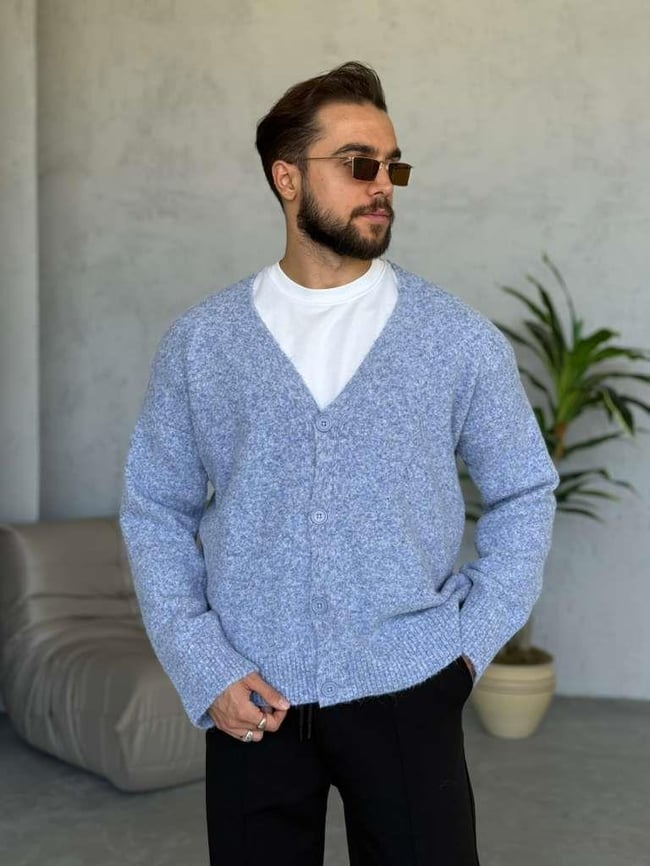 OVERSİZE YÜN HIRKA - Mavi