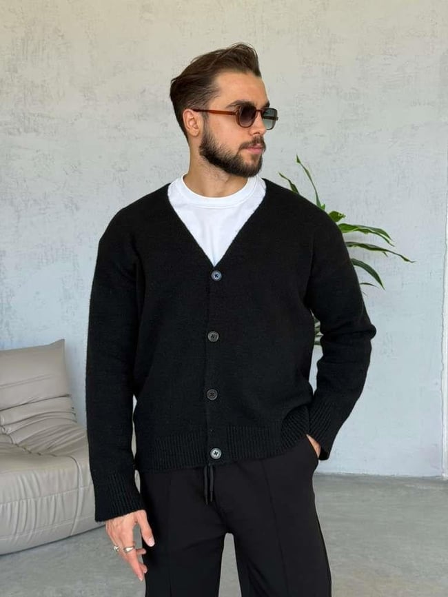 OVERSİZE YÜN HIRKA - Siyah