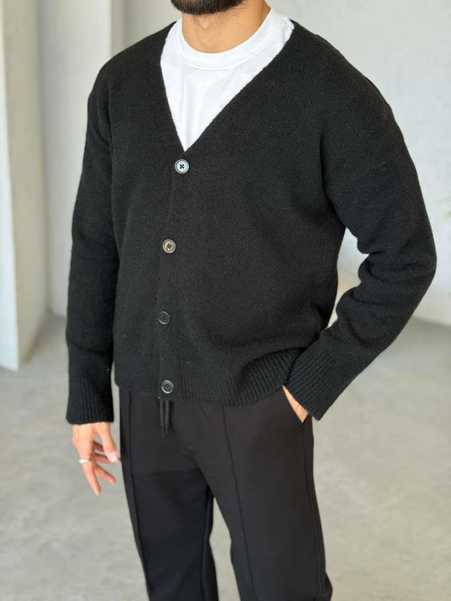 OVERSİZE YÜN HIRKA - Siyah