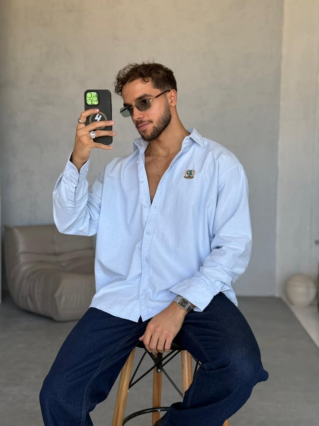 Oxford Herigate Nakışlı Oversize Gömlek Bebe Mavi