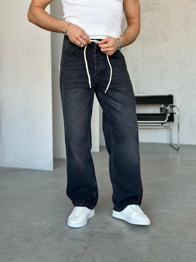 P1002 Nakış Şerit detaylı baggy pantolon G 