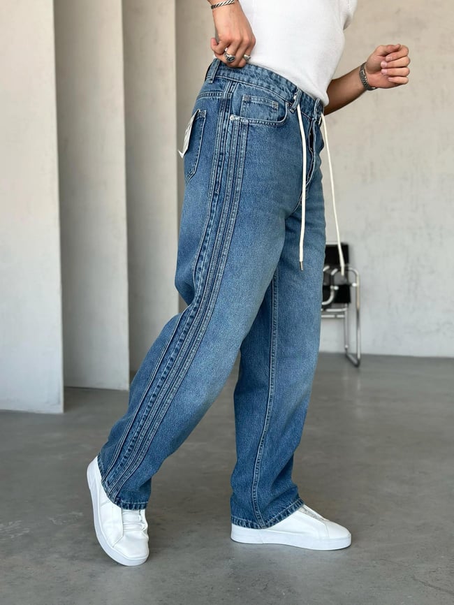 P1003 Nakış Şerit detaylı baggy pantolon G 