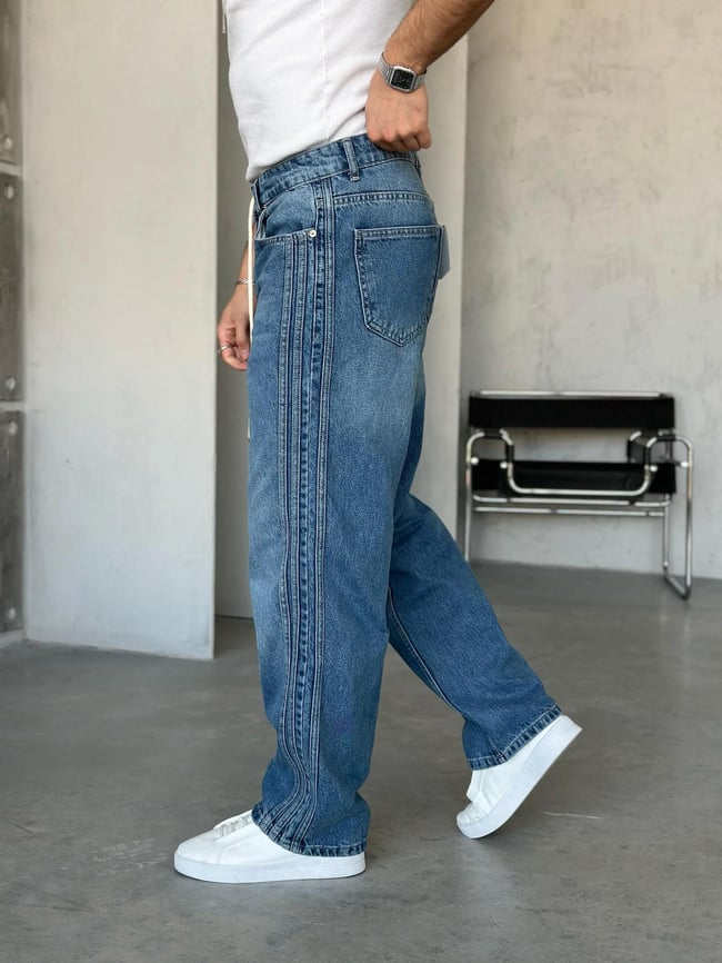 P1003 Nakış Şerit detaylı baggy pantolon G 