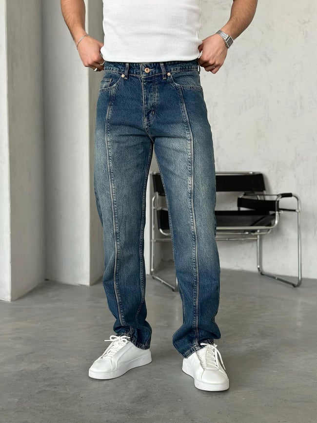 P29470 Tasarım Yıkamalı Dikişli Baggy Pantolon