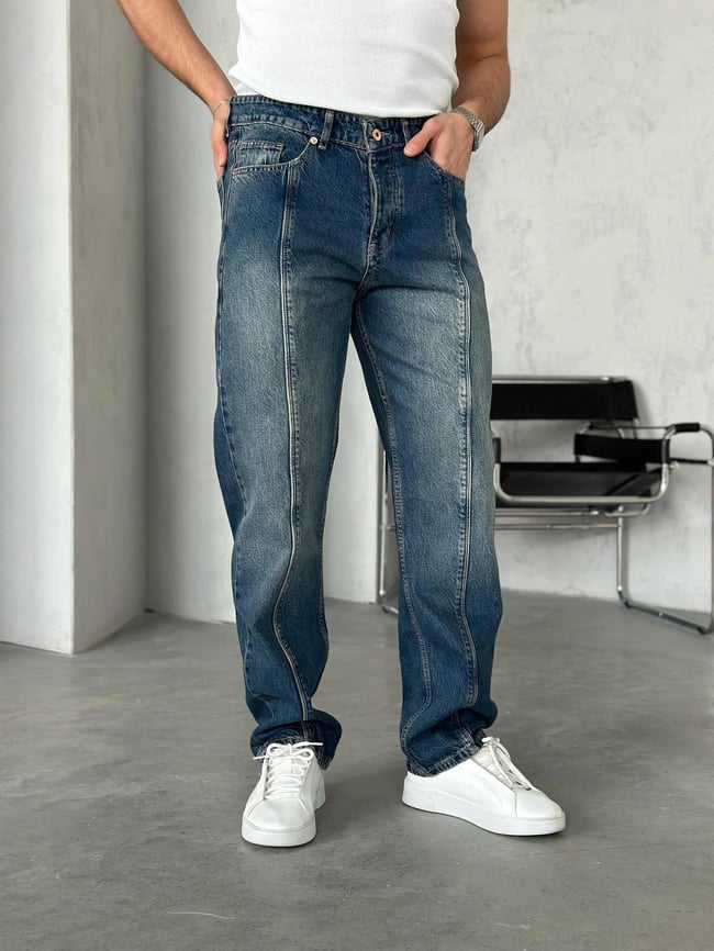 P29470 Tasarım Yıkamalı Dikişli Baggy Pantolon