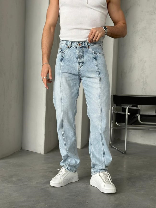 P29471 Tasarım Kar Yıkamalı Dikişli Baggy Pantolon