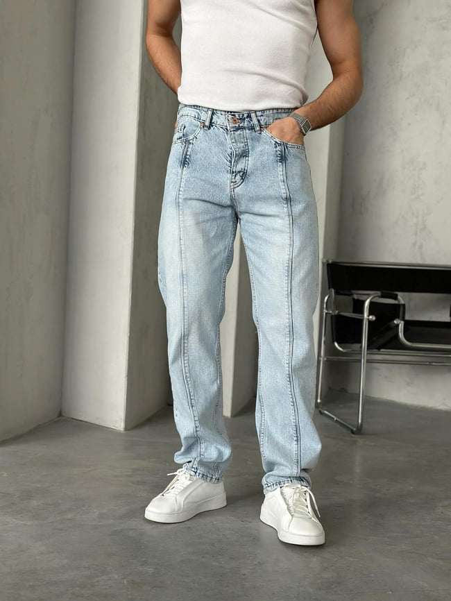 P29471 Tasarım Kar Yıkamalı Dikişli Baggy Pantolon