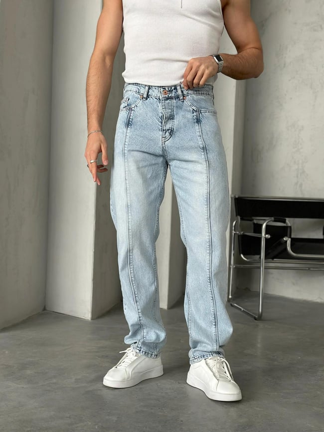 P29471 Tasarım Kar Yıkamalı Dikişli Baggy Pantolon