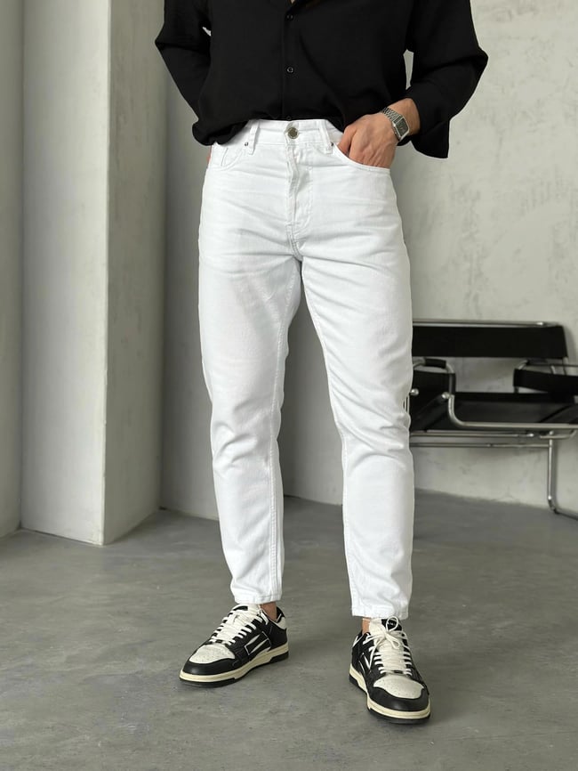 P33980 Beyaz Basic boyfriend kot pantolon