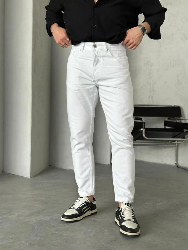 P33980 Beyaz Basic boyfriend kot pantolon