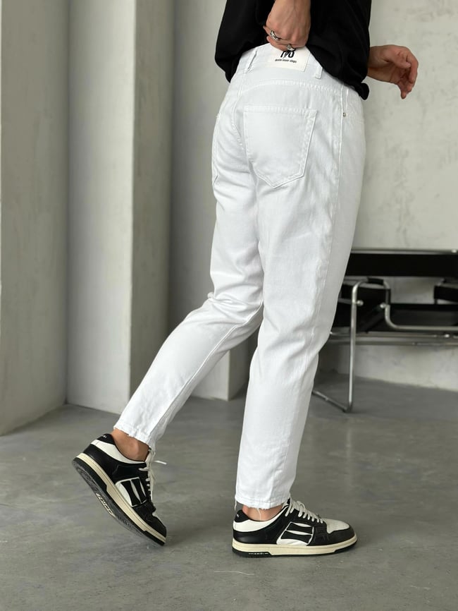 P33980 Beyaz Basic boyfriend kot pantolon