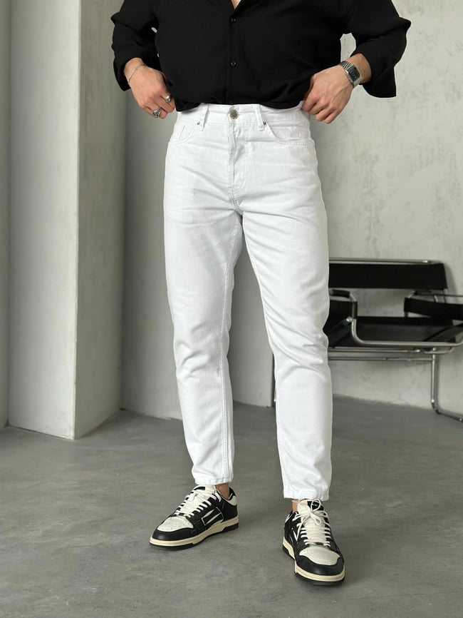 P33980 Beyaz Basic boyfriend kot pantolon