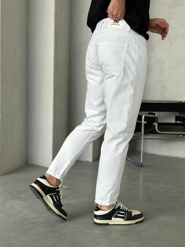 P33980 Beyaz Basic boyfriend kot pantolon