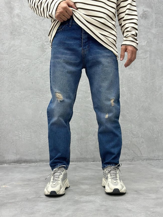P404 Mavi Yırtıklı Boyfriend Pantolon K