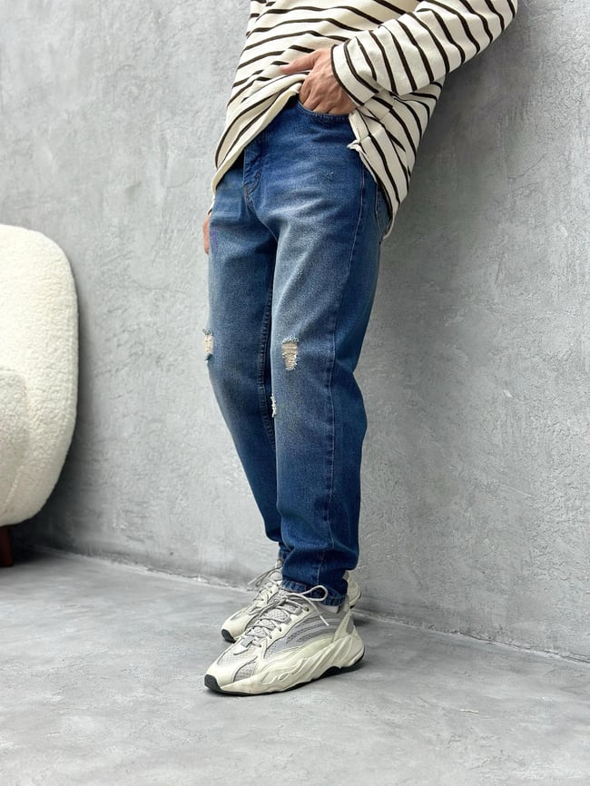 P404 Mavi Yırtıklı Boyfriend Pantolon K