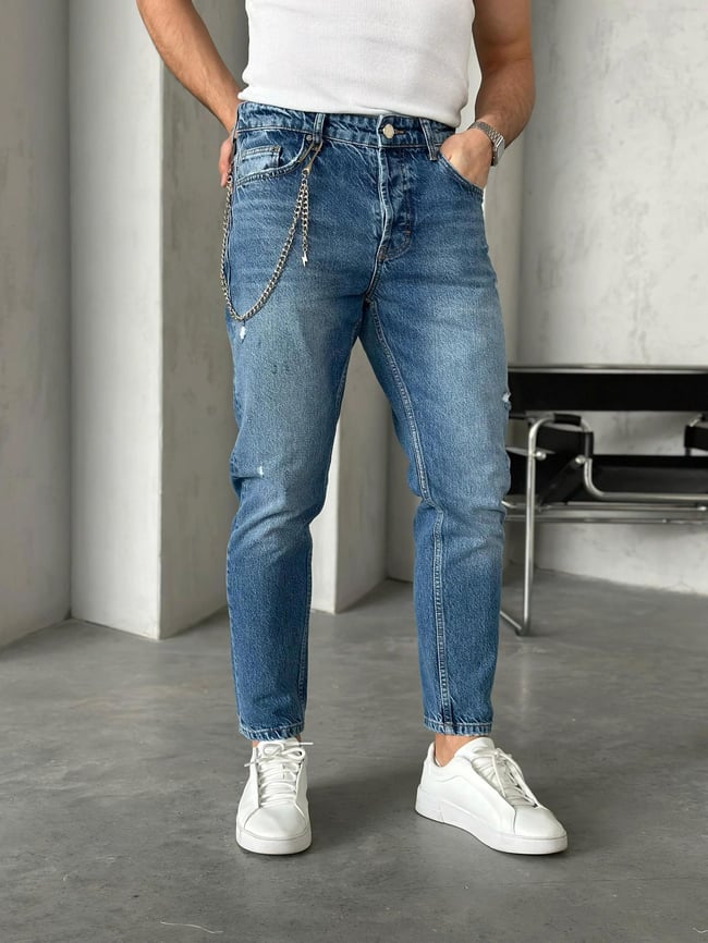 P50260 Mavi efektli boyfriend kot pantolon