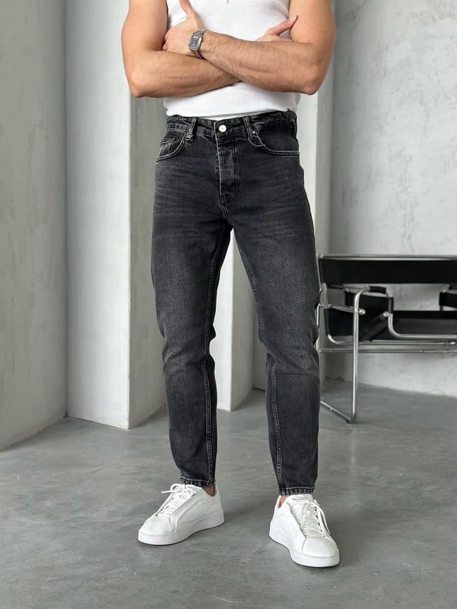 P50300 Taşlamalı Füme boyfriend kot pantolon