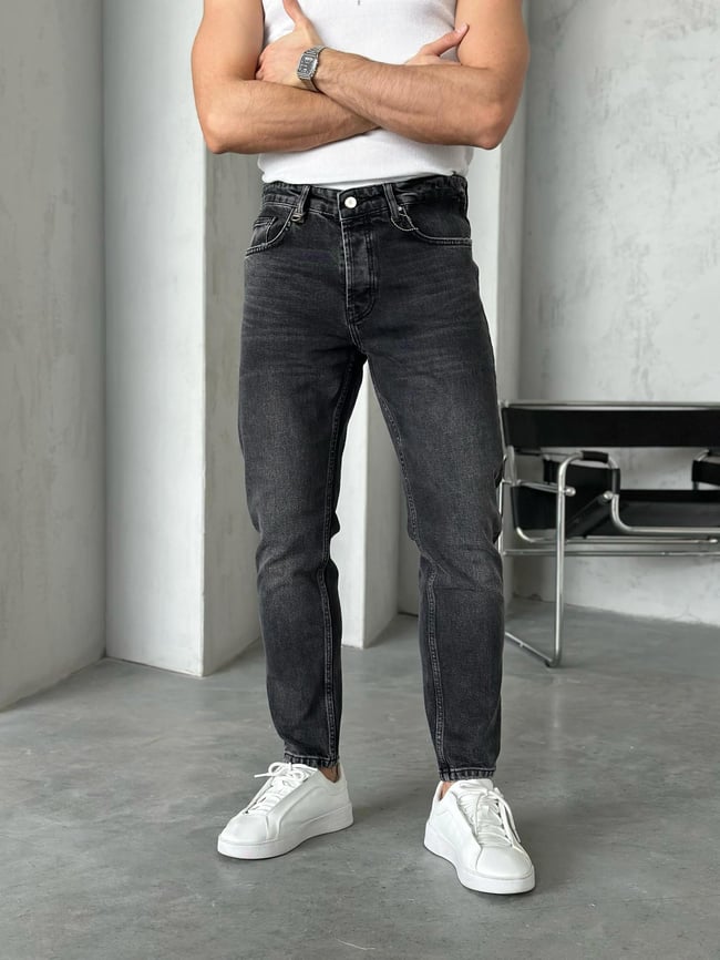 P50300 Taşlamalı Füme boyfriend kot pantolon
