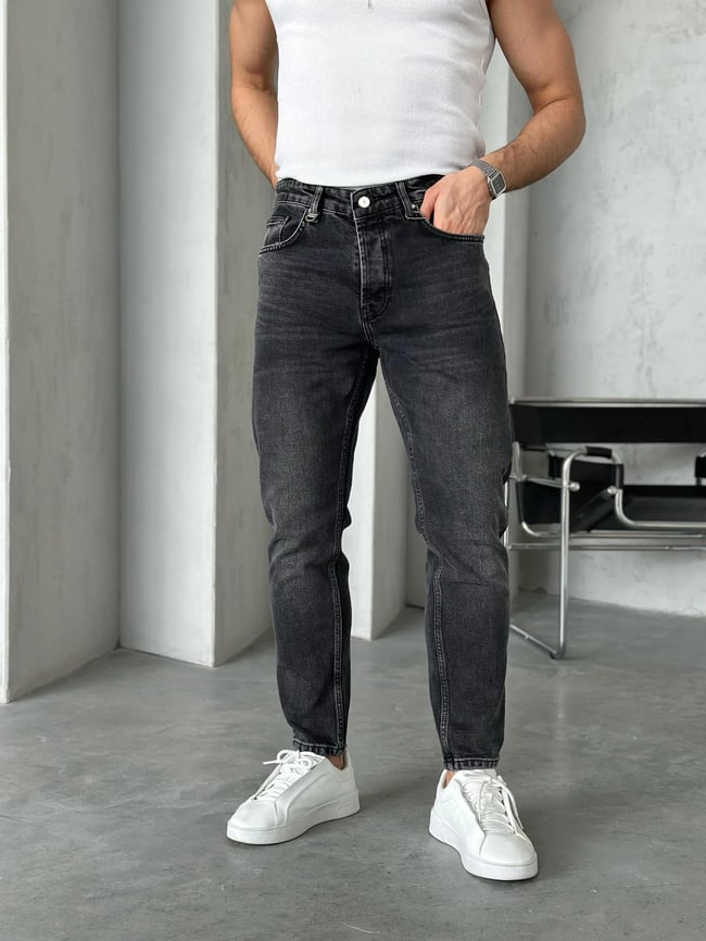 P50300 Taşlamalı Füme boyfriend kot pantolon
