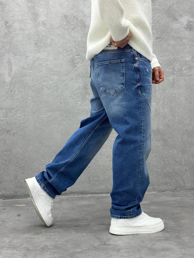 P524 Mavi Detaylı Baggy Pantolon R