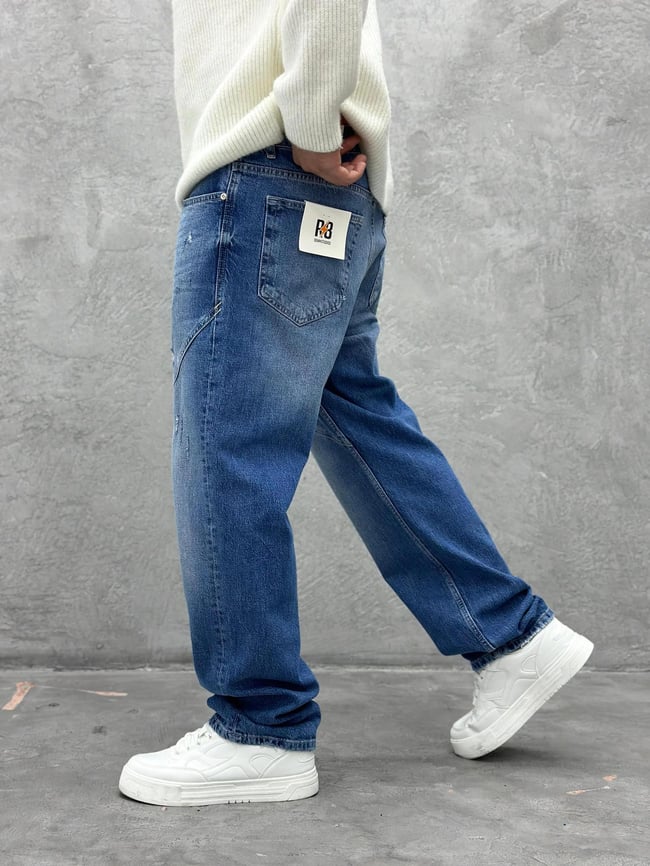 P524 Mavi Detaylı Baggy Pantolon R