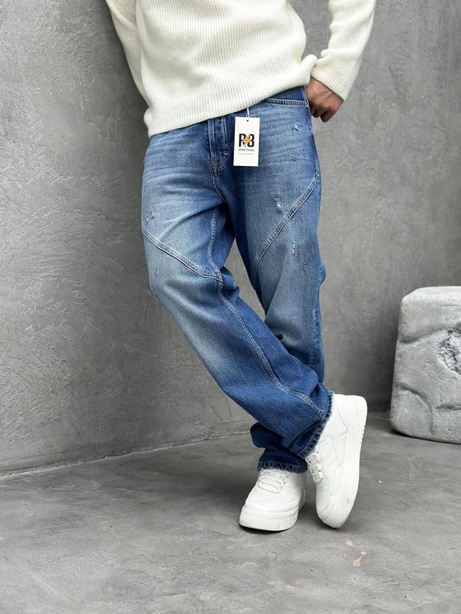 P524 Mavi Detaylı Baggy Pantolon R